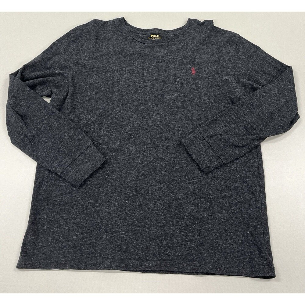 Polo Ralph Lauren Shirt Mens Large Charcoal Heather Long Sleeve Burgundy Pony